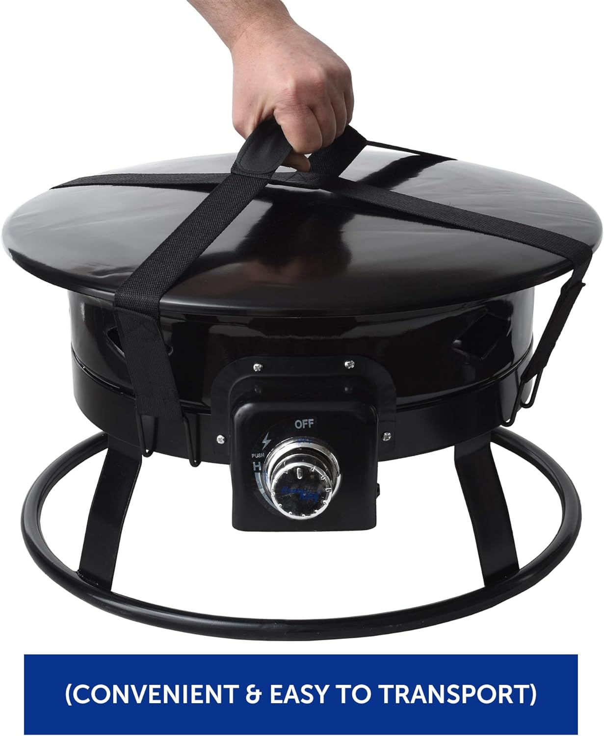 Flame King 19-inch Smokeless Propane Fire Pit with Self Igniter, Cover, & Carry Straps - Ideal for RV, Camping, & Outdoor Living
