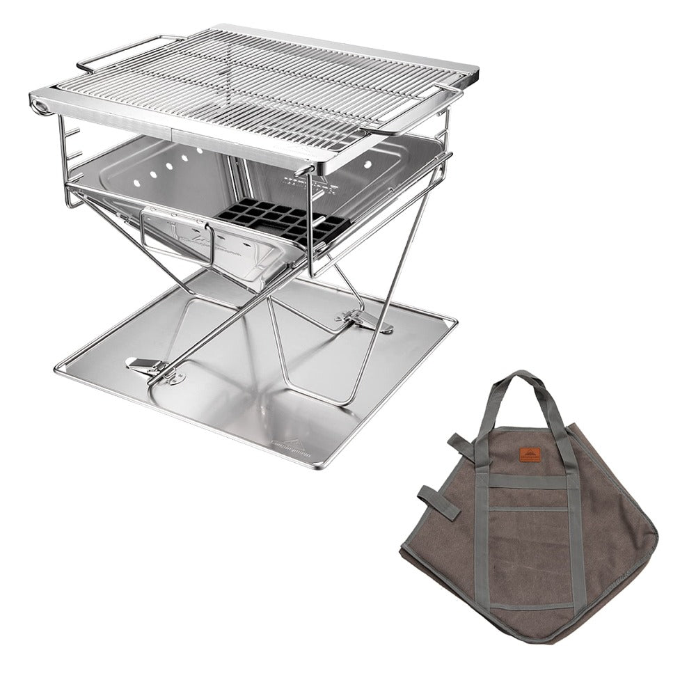 3-in-1 Portable Stainless Steel Wood Burning Grill and Fire Pit - 16x18-inch with Carrying Bag | Massage Lab