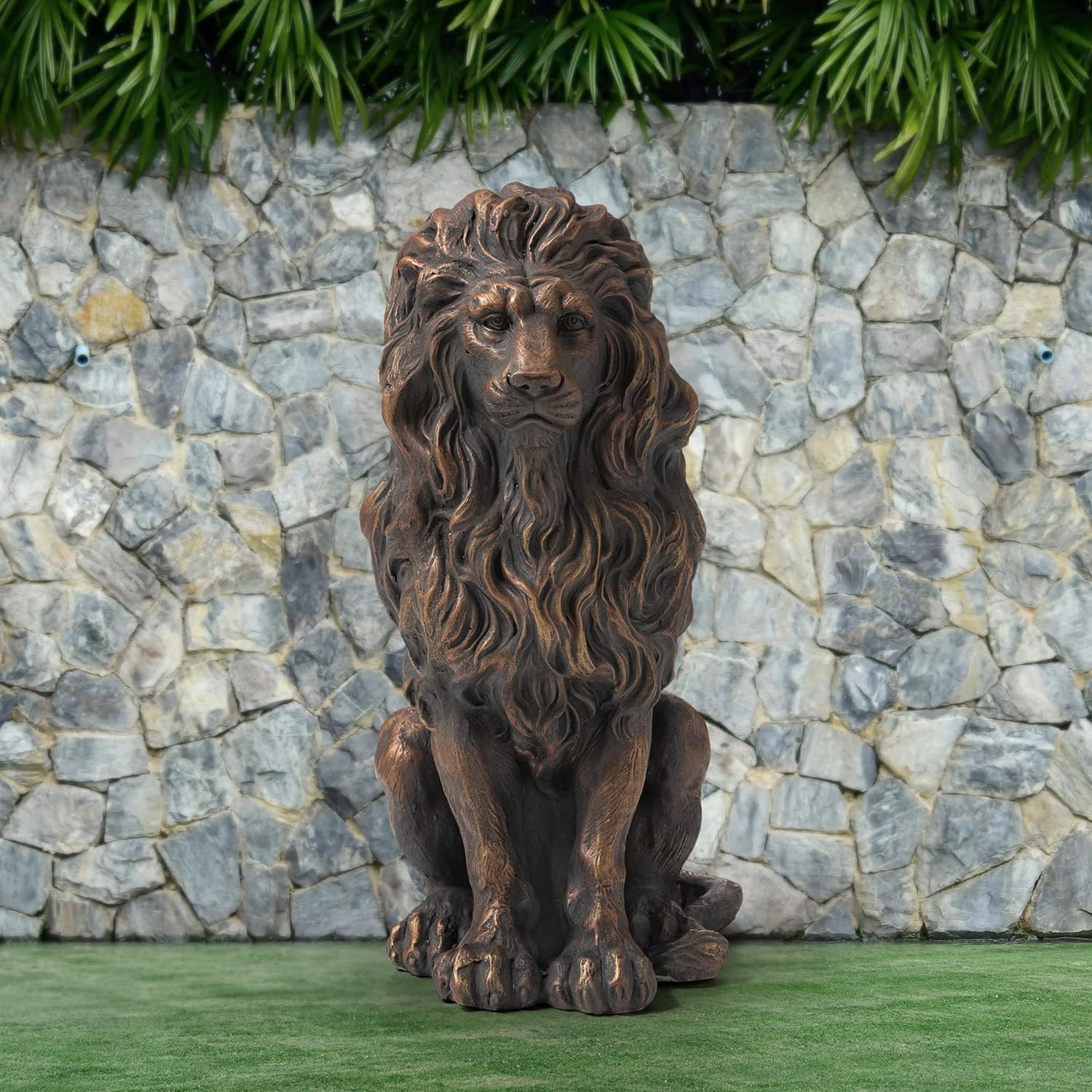 Magnesium Oxide, Fibre Glass Guardian Standing Lion Outdoor Statue, Bronze Massage Lab