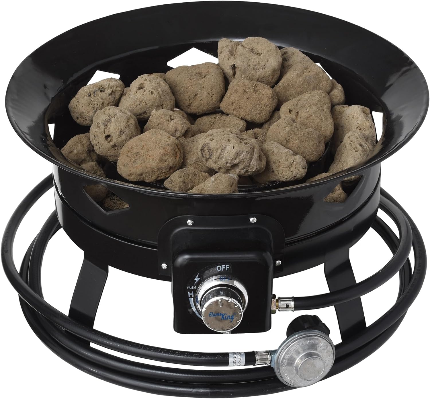 Flame King 19-inch Smokeless Propane Fire Pit with Self Igniter, Cover, & Carry Straps - Ideal for RV, Camping, & Outdoor Living