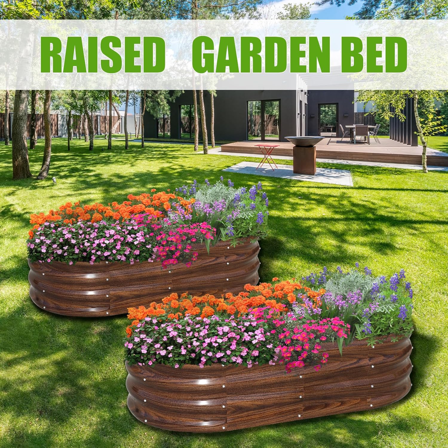 Galvanized Raised Garden Bed Outdoor, 2 Pcs 4x2x1ft Oval Metal Planter Box for Planting Plants Vegetables, Brown Massage Lab