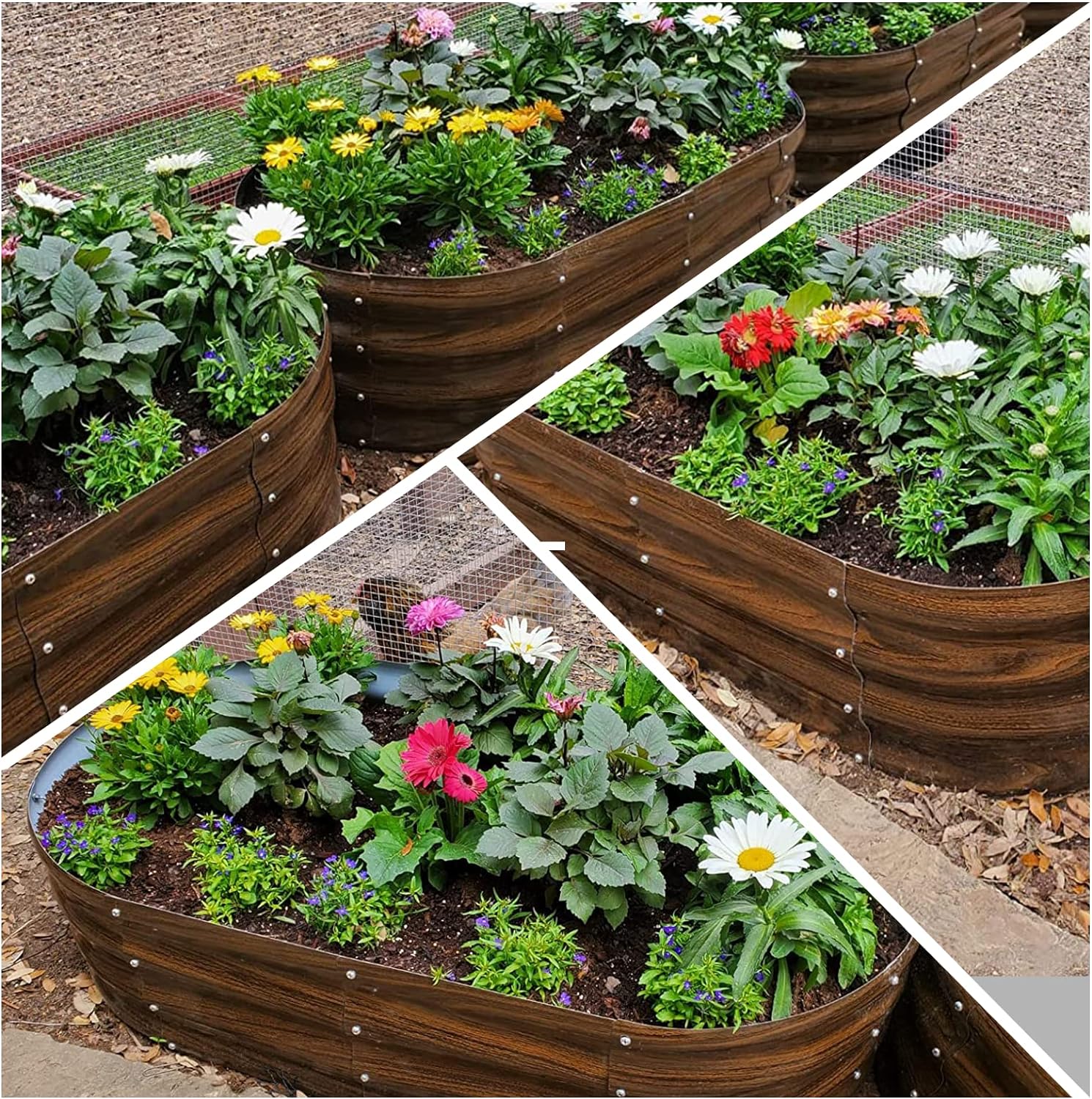 Galvanized Raised Garden Bed Outdoor, 2 Pcs 4x2x1ft Oval Metal Planter Box for Planting Plants Vegetables, Brown Massage Lab