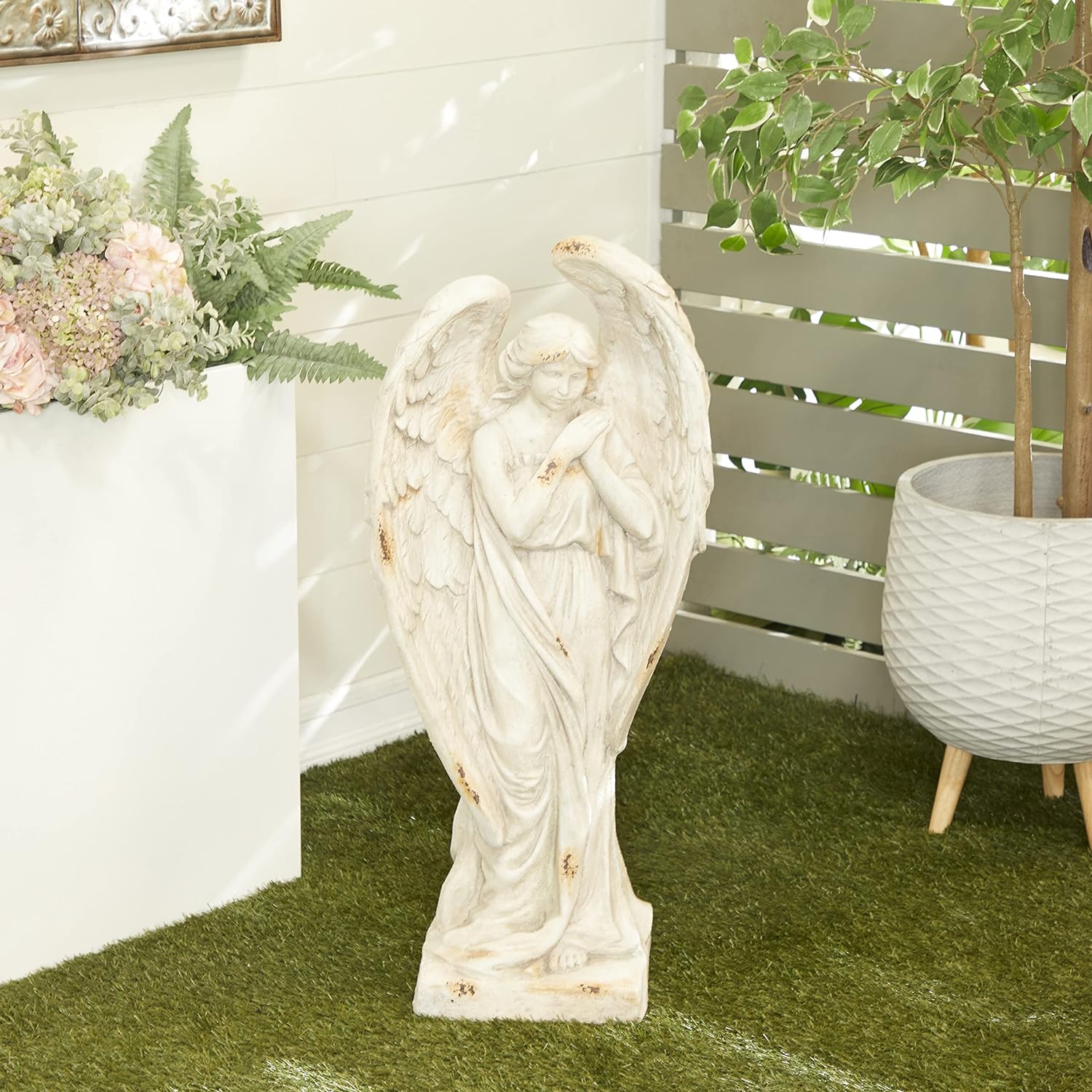 79  Oxide Biblical Indoor Outdoor Angel Garden Sculpture, 13' x 10' x 32', White Massage Lab